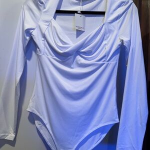 Mango pop Elegant White Long Sleeve Bodysuit